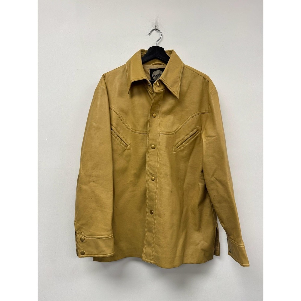 Vintage Ventura Jacket Mens XL‎ Brown Leather Western Bomber Snap 70s Distressed
